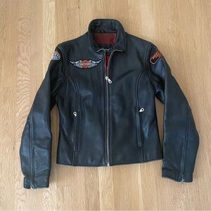 Harley-Davidson Oakwood Black Leather Biker Jacket/ Patches/ Italy/Size S